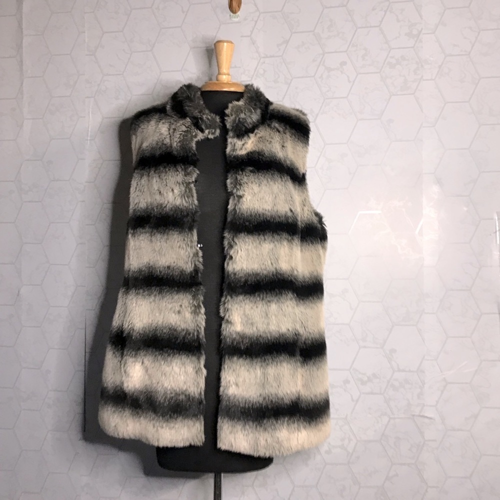 Rachel Zoe Grey, white and black striped fur vest
